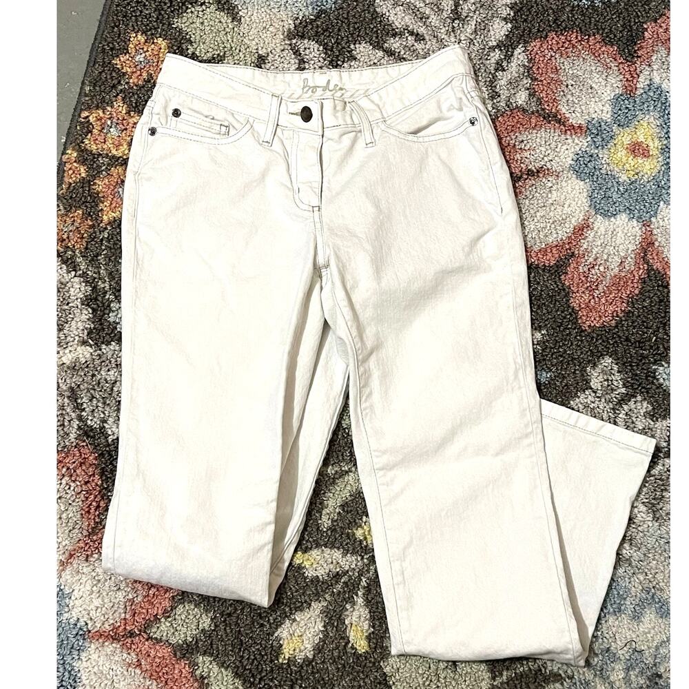 BODEN Women's Jeans Cropped White SZ 6 Mid-Rise Straight Leg Contrast Stitching